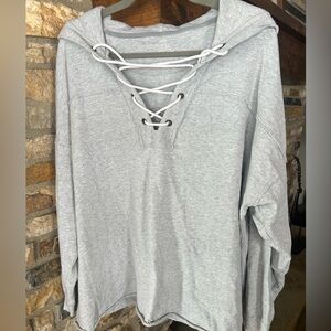 Aerie hooded gray v-neck lace-up sweatshirt